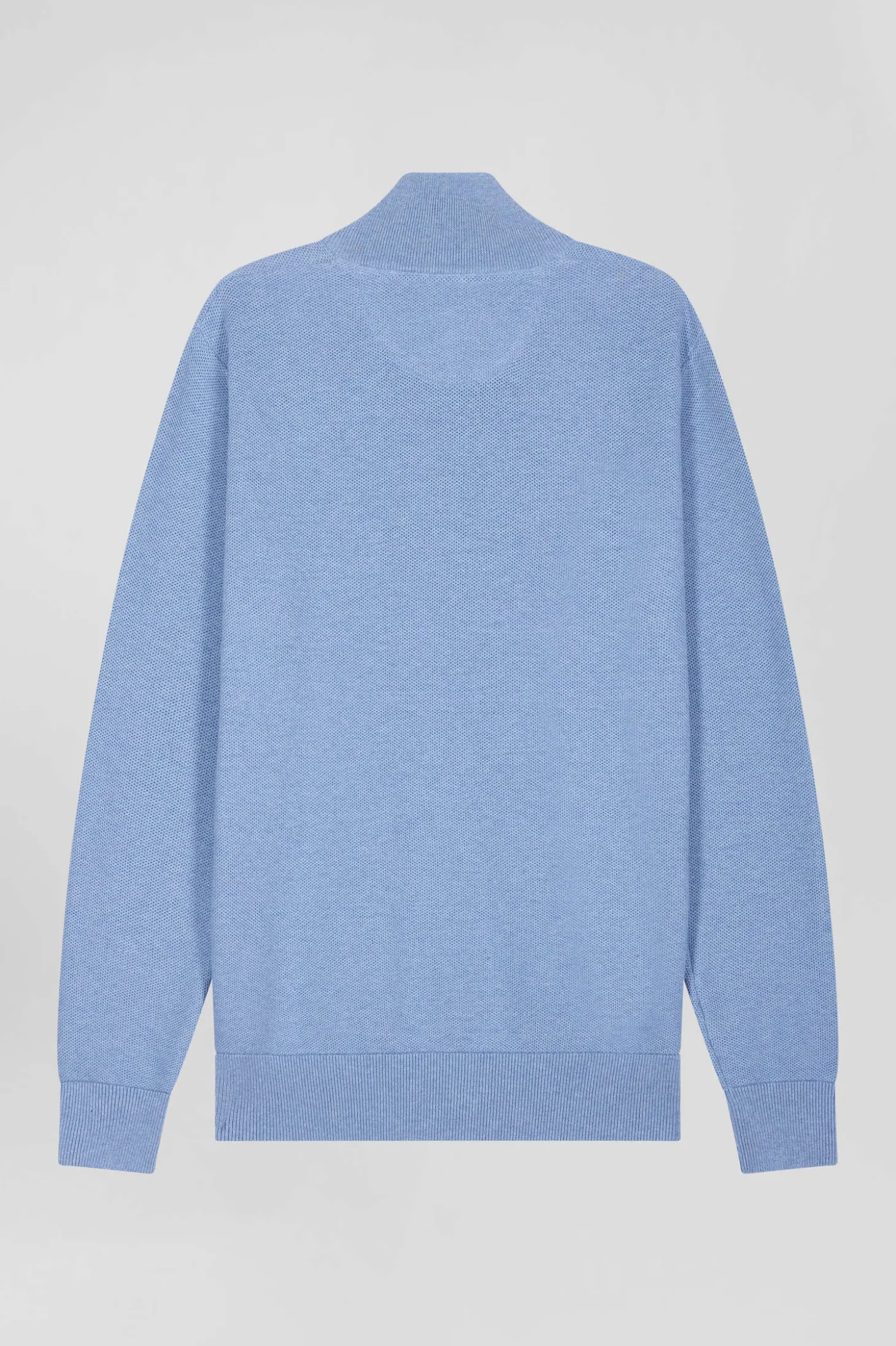 Pull col camionneur zippé uni en coton ciel coupe Regular