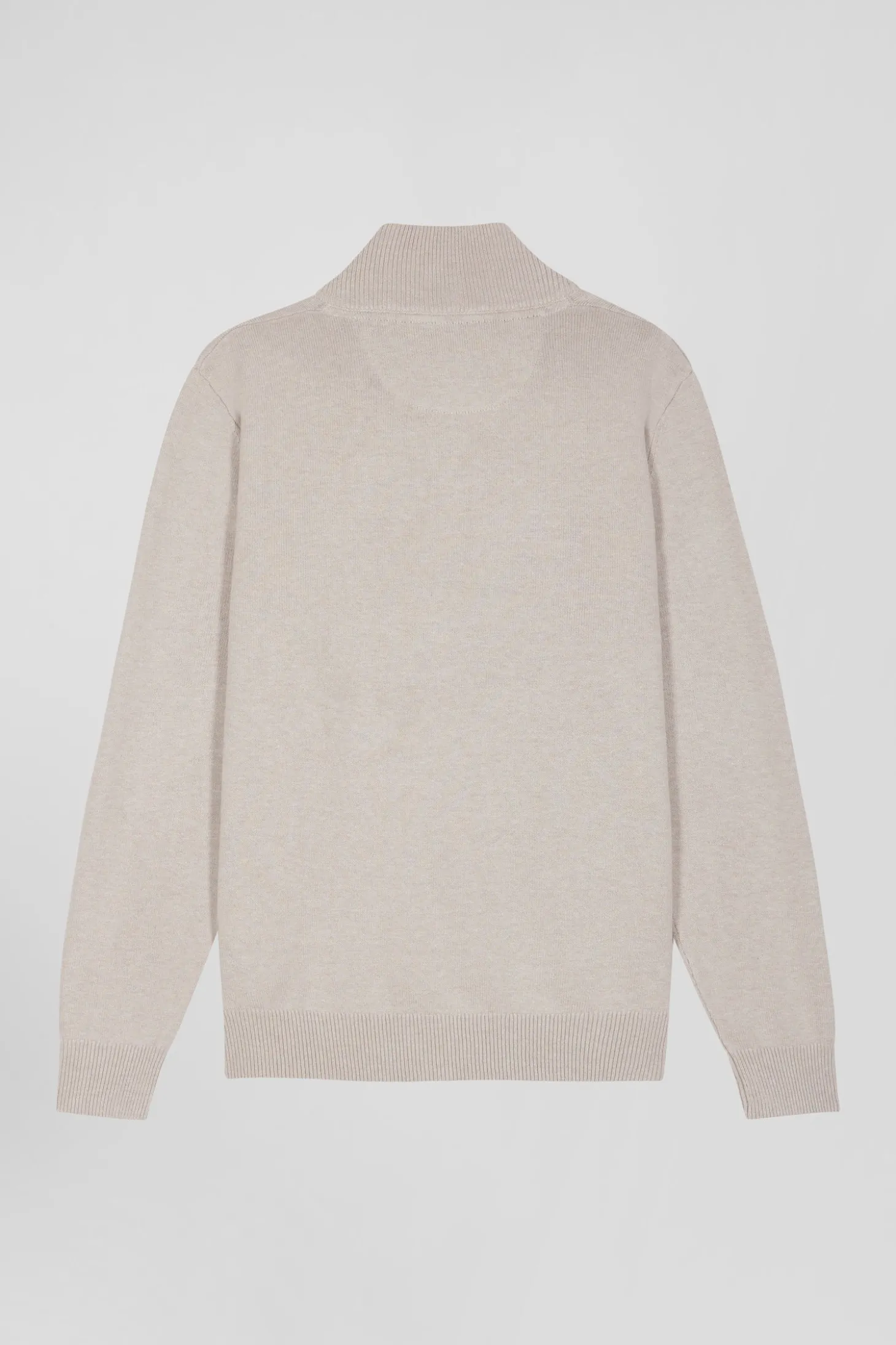 Pull col camionneur zippé en laine et coton beige coupe Regular