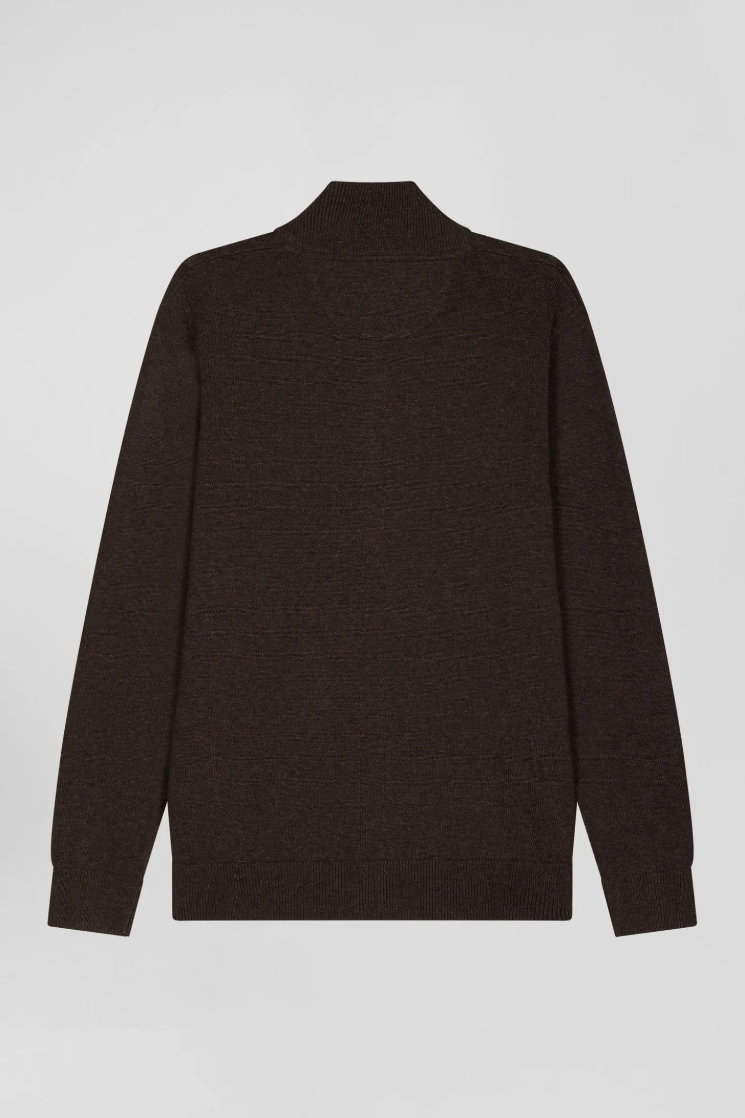 Pull col camionneur zippé en laine et coton brun coupe Regular