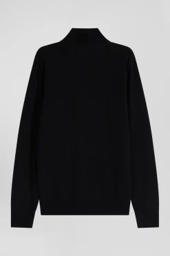 Pull col camionneur zippé en laine et coton noir coupe Regular