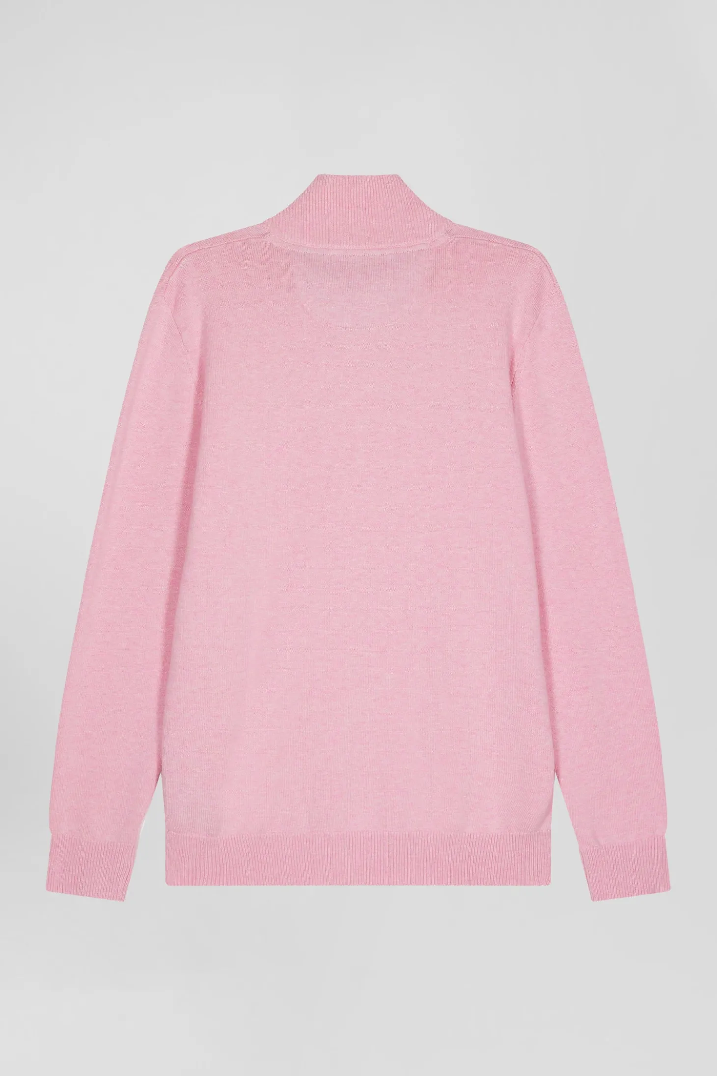 Pull col camionneur zippé en laine et coton rose coupe Regular