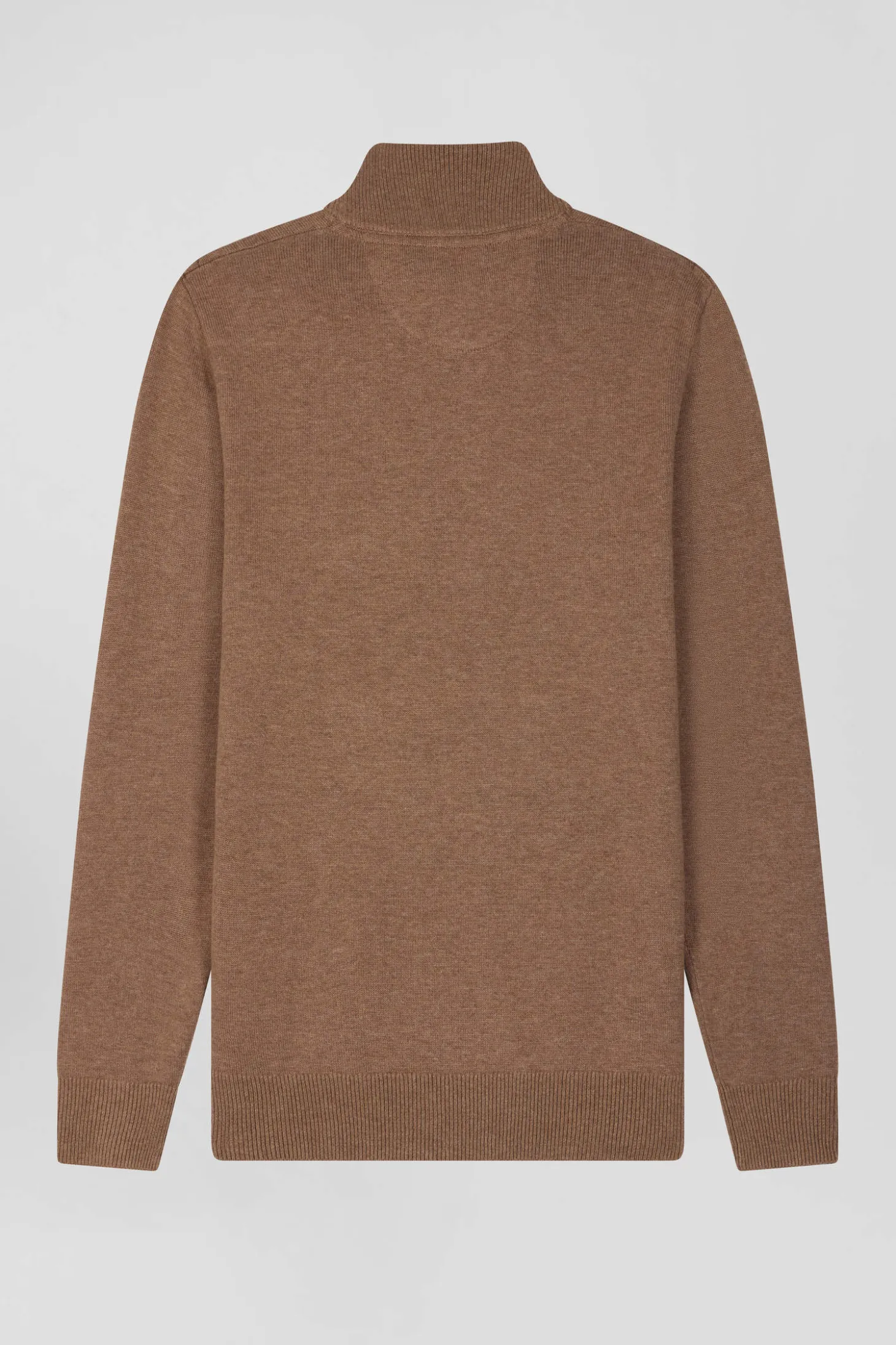 Pull col camionneur zippé en laine et coton marron coupe Regular