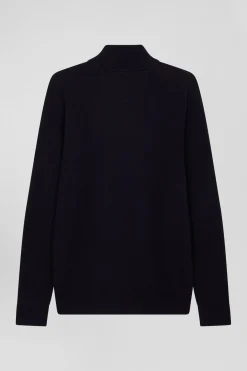 Pull col camionneur zippé en laine et coton bleu marine coupe Regular
