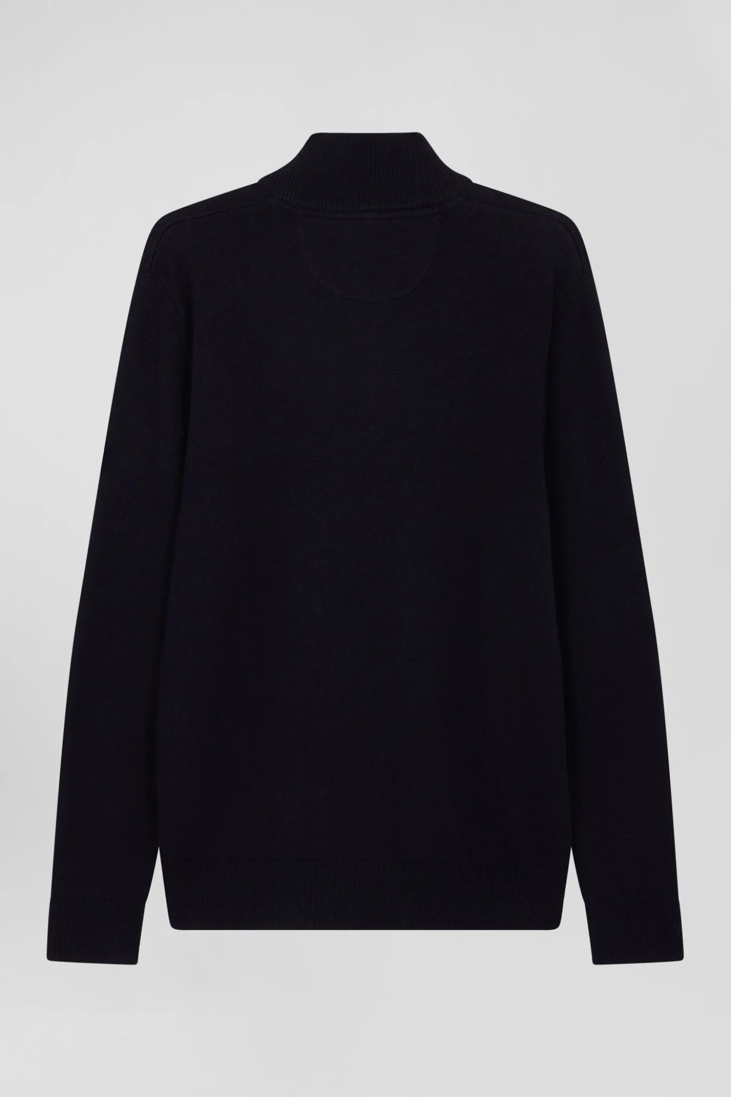 Pull col camionneur zippé en laine et coton bleu marine coupe Regular