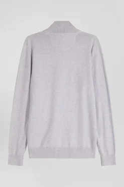 Pull col camionneur zippé en laine et coton gris coupe Regular