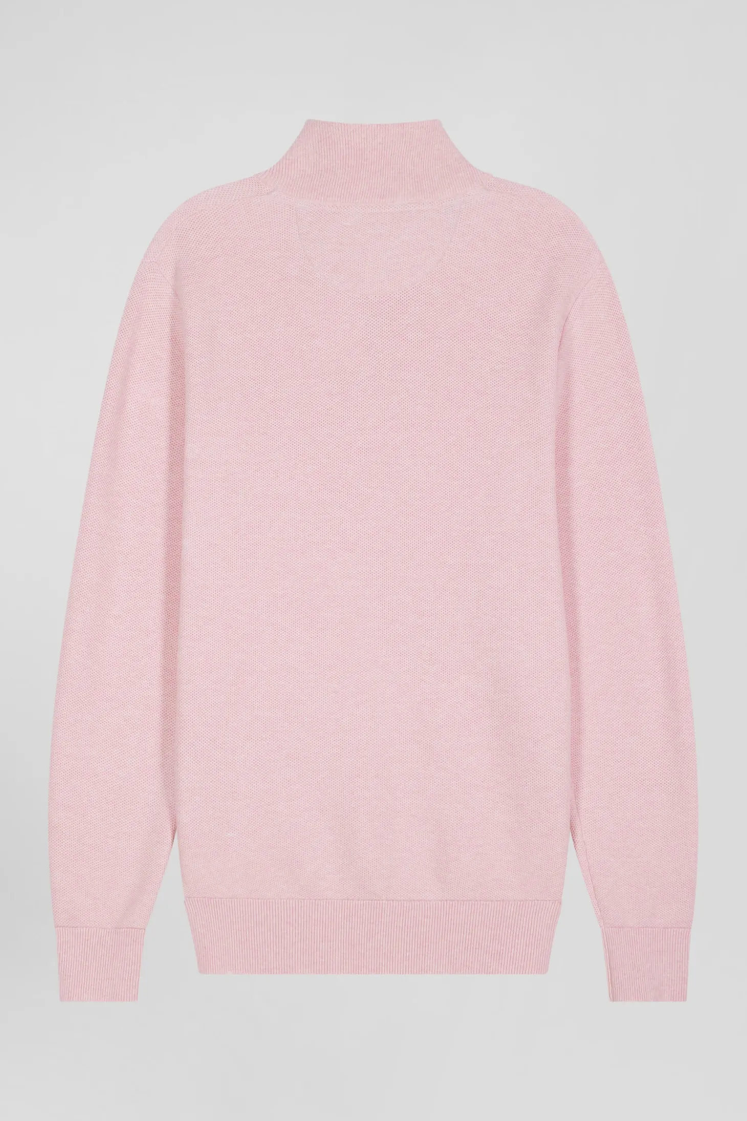 Pull col camionneur zippé uni en coton rose coupe Regular