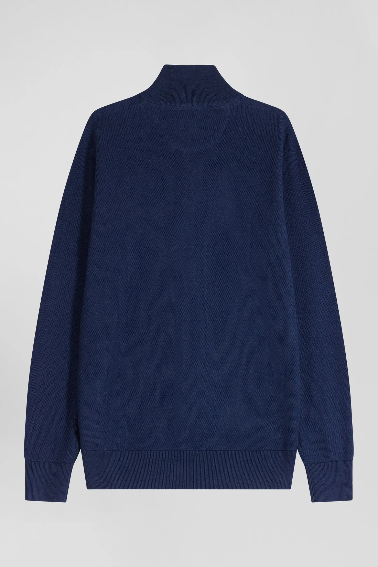 Pull col camionneur zippé uni en coton bleu foncé coupe Regular