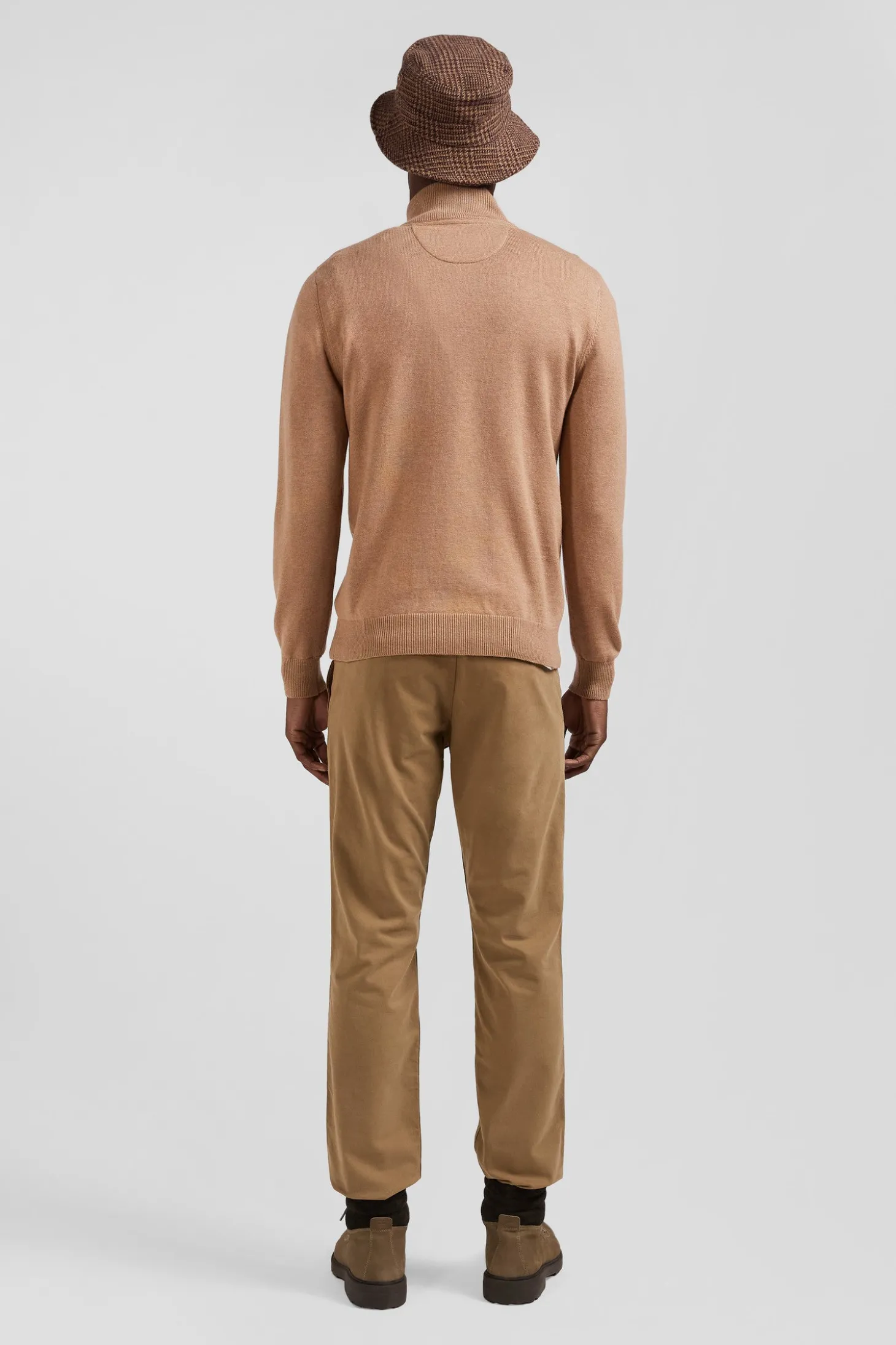 Pull col camionneur zippé en laine et coton camel coupe Regular
