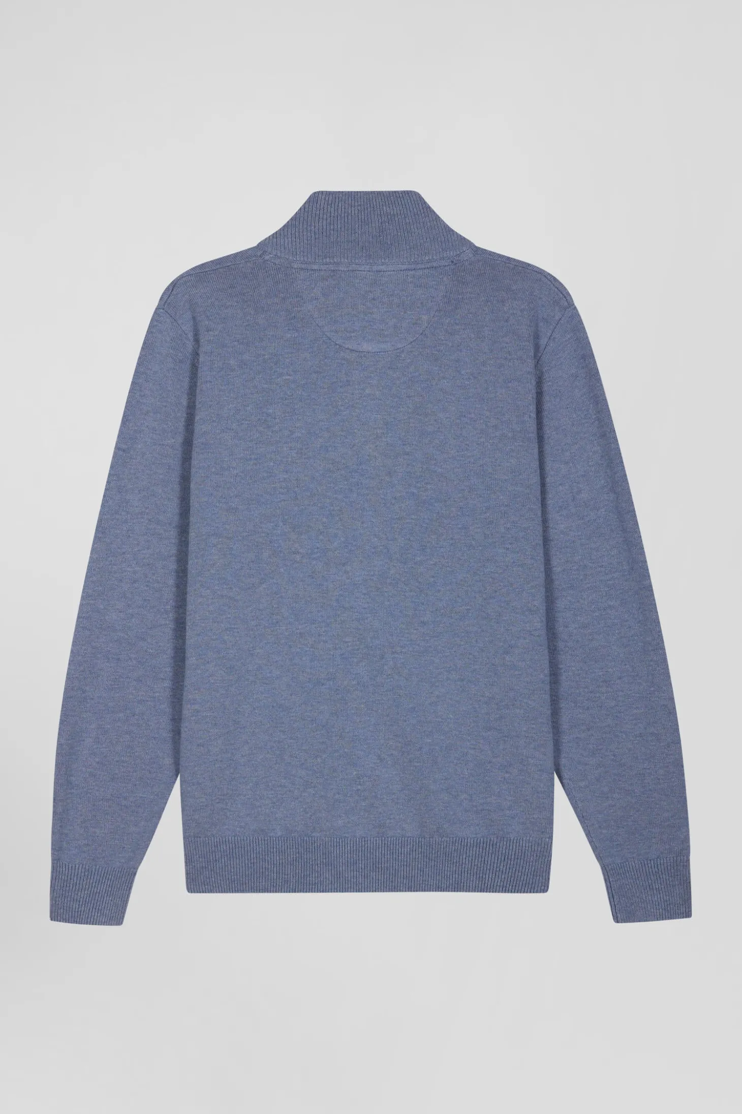 Pull col camionneur zippé en laine et coton bleu clair coupe Regular