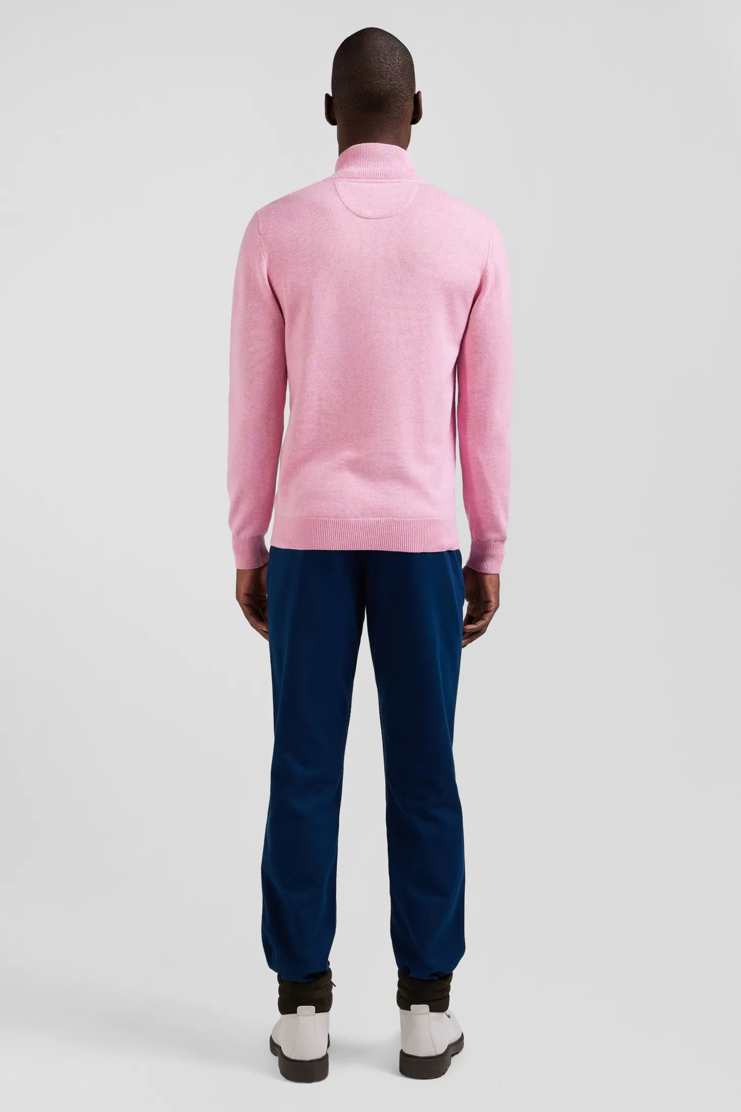 Pull col camionneur zippé en laine et coton rose coupe Regular