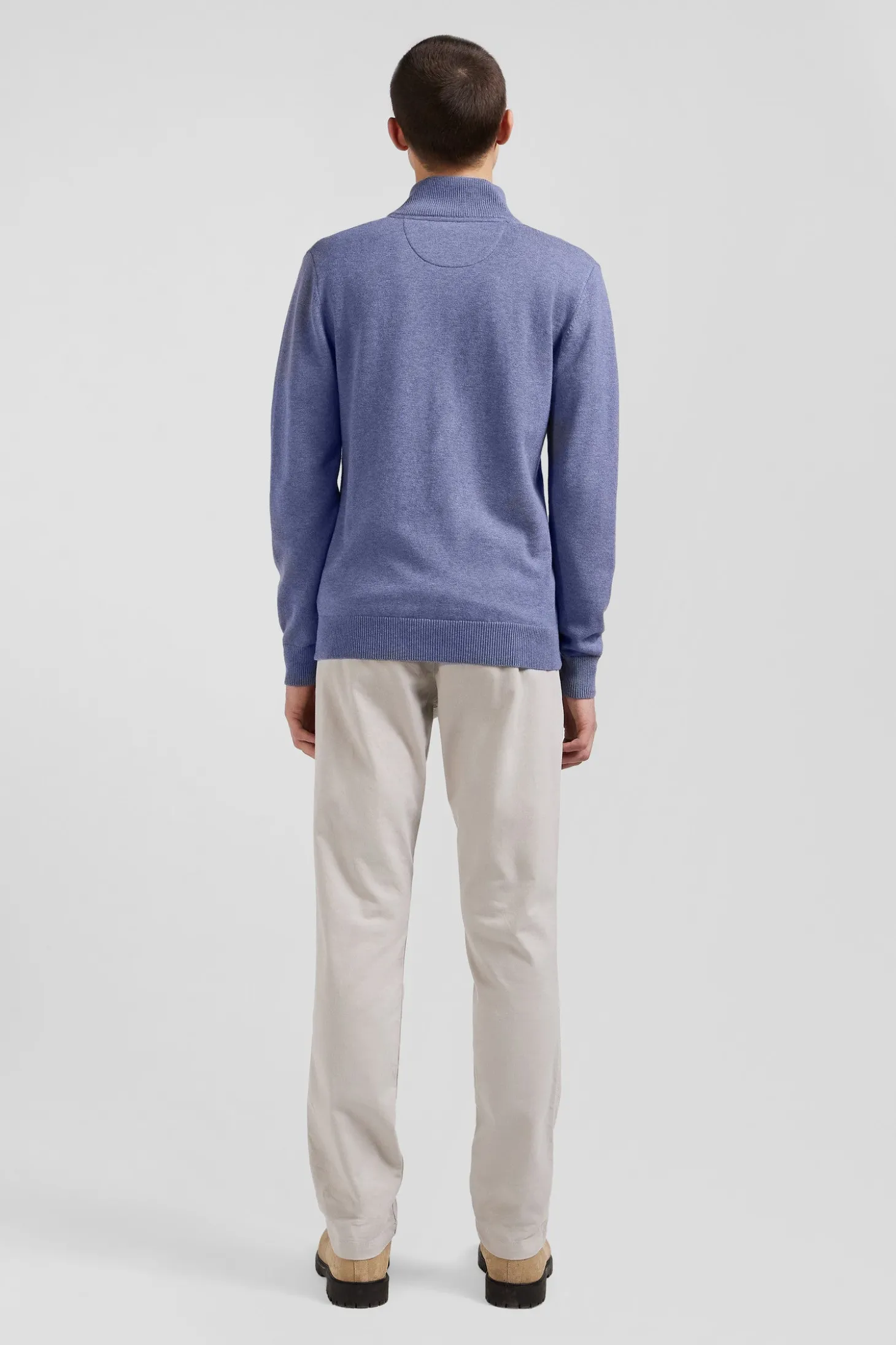 Pull col camionneur zippé en laine et coton bleu clair coupe Regular