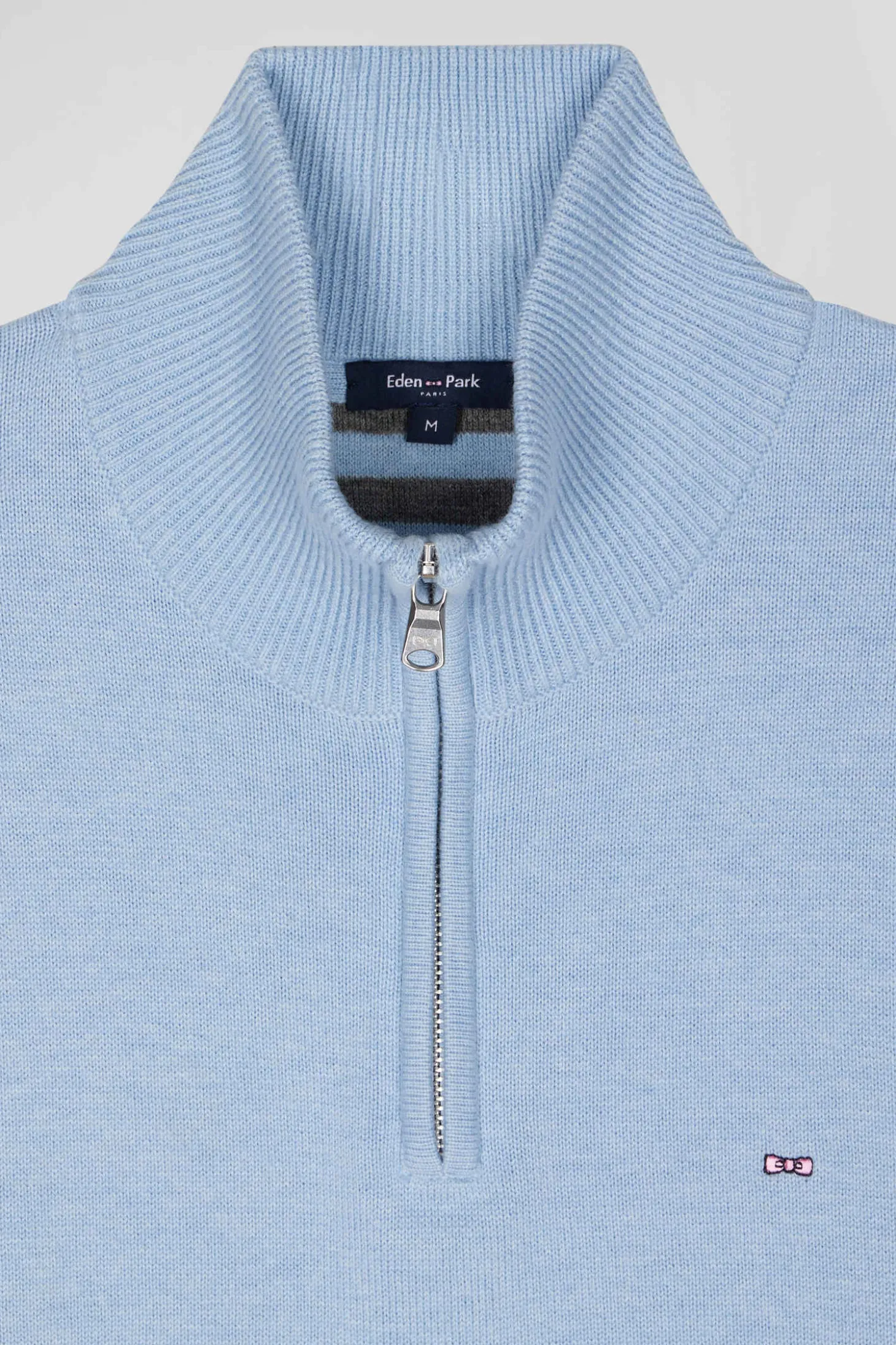 Pull col camionneur zippé en laine et coton ciel coupe Regular