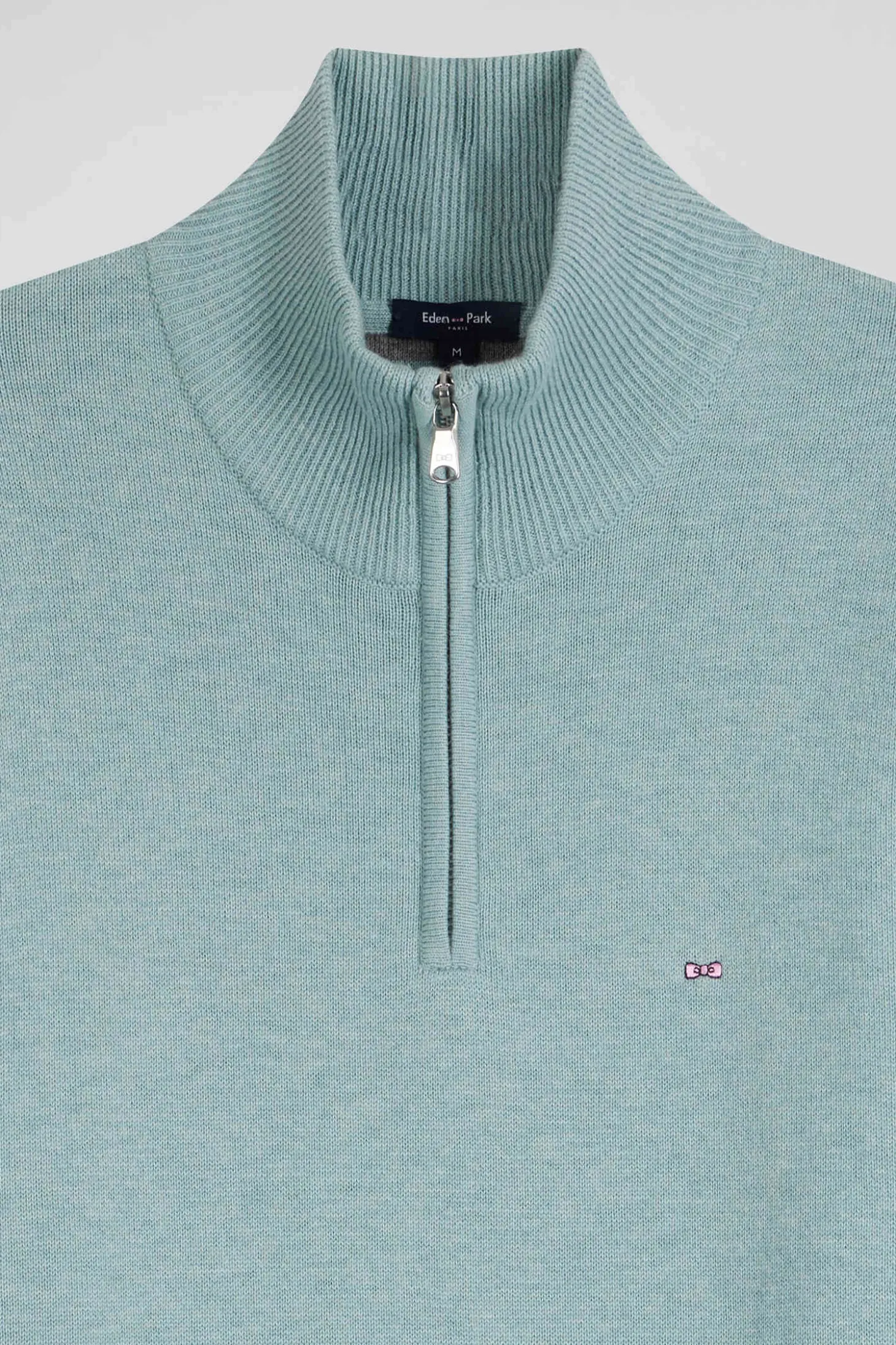 Pull col camionneur zippé en laine et coton vert coupe Regular