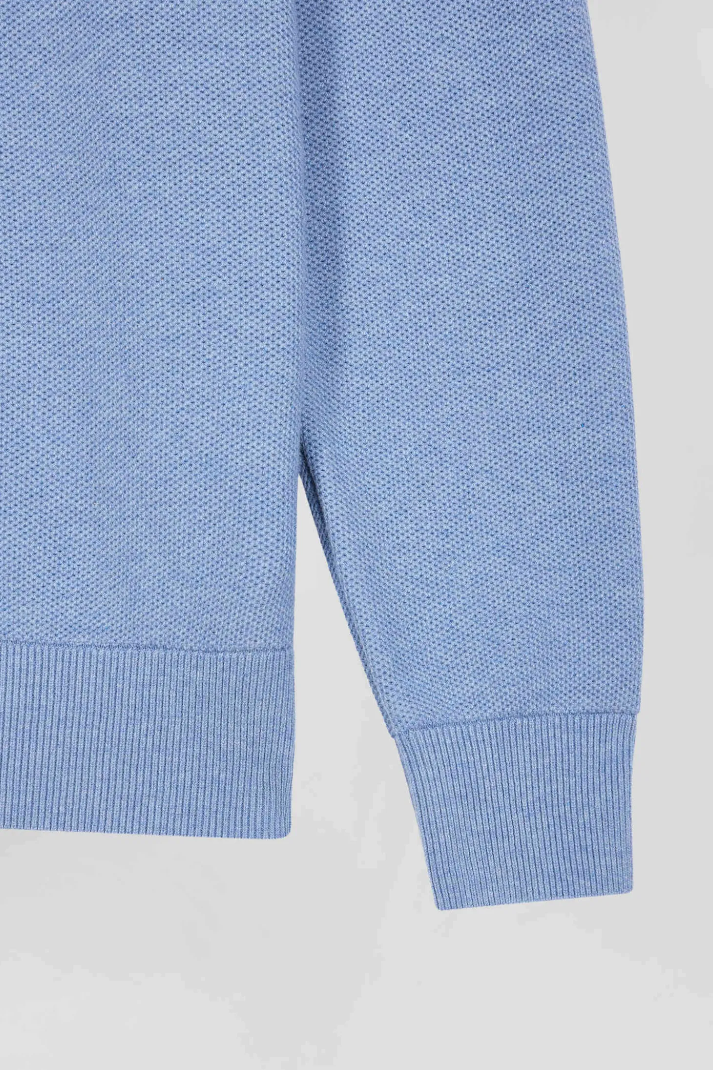 Pull col camionneur zippé uni en coton ciel coupe Regular
