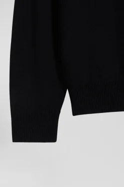 Pull col camionneur zippé en laine et coton noir coupe Regular