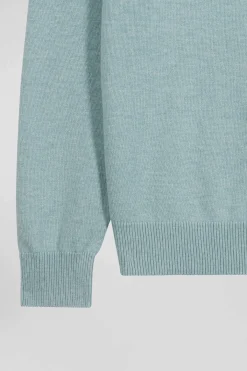 Pull col camionneur zippé en laine et coton vert coupe Regular