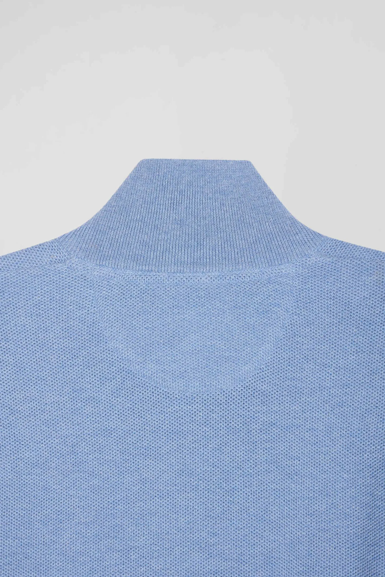 Pull col camionneur zippé uni en coton ciel coupe Regular