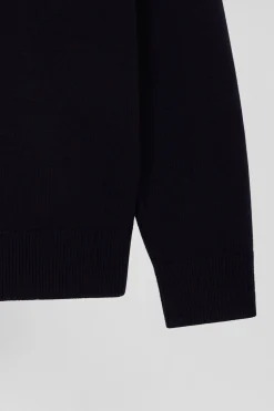 Pull col camionneur zippé en laine et coton bleu marine coupe Regular