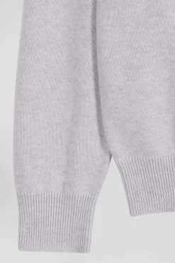 Pull col camionneur zippé en laine et coton gris coupe Regular