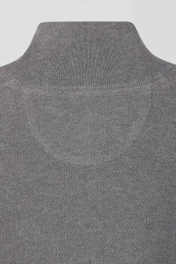 Pull col camionneur zippé uni en coton gris coupe Regular