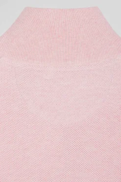 Pull col camionneur zippé uni en coton rose coupe Regular