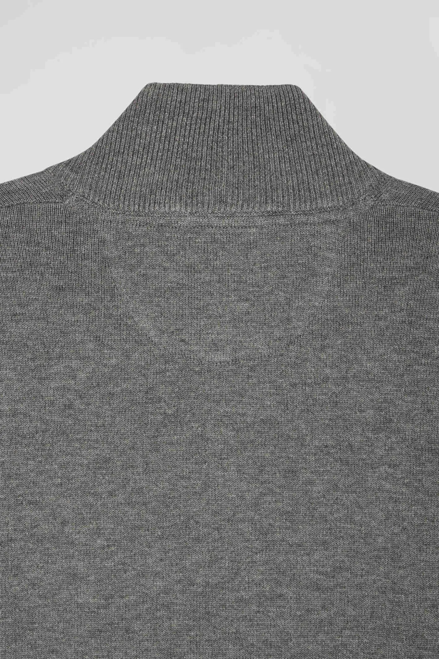 Pull col camionneur zippé en laine et coton gris clair coupe Regular