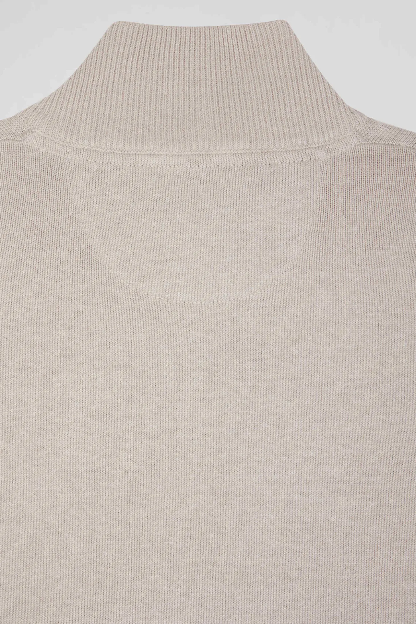 Pull col camionneur zippé en laine et coton beige coupe Regular