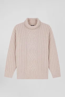 Pull col cheminée en laine mélangée effet nœud ivoire coupe Oversized