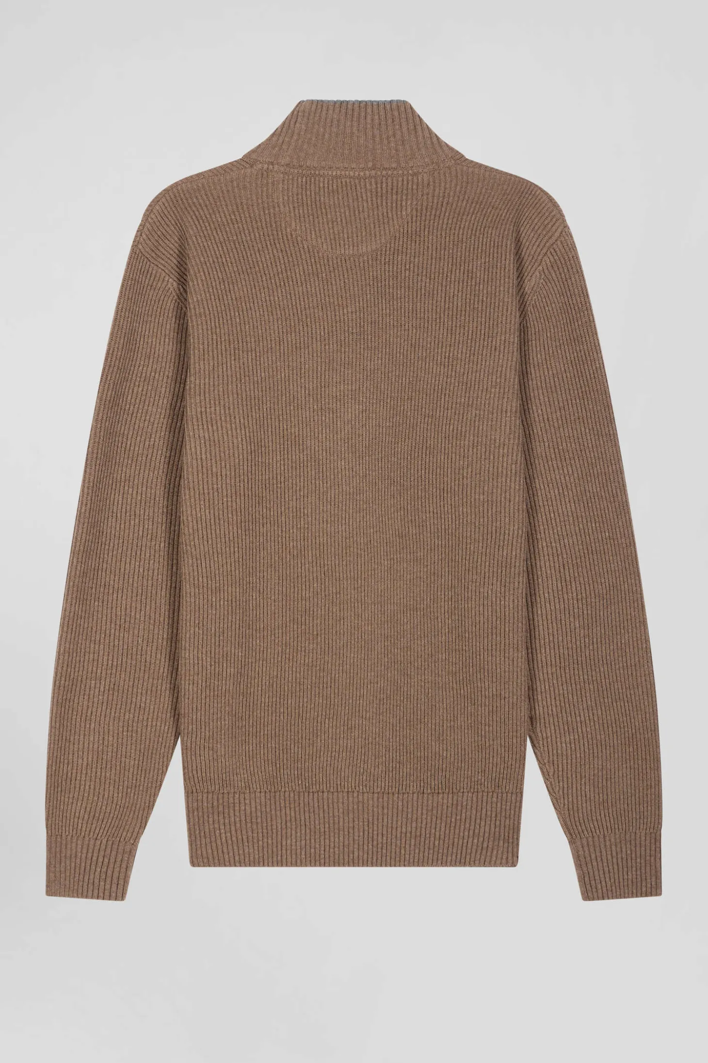 Pull col cheminée en laine et coton marron coupe Regular