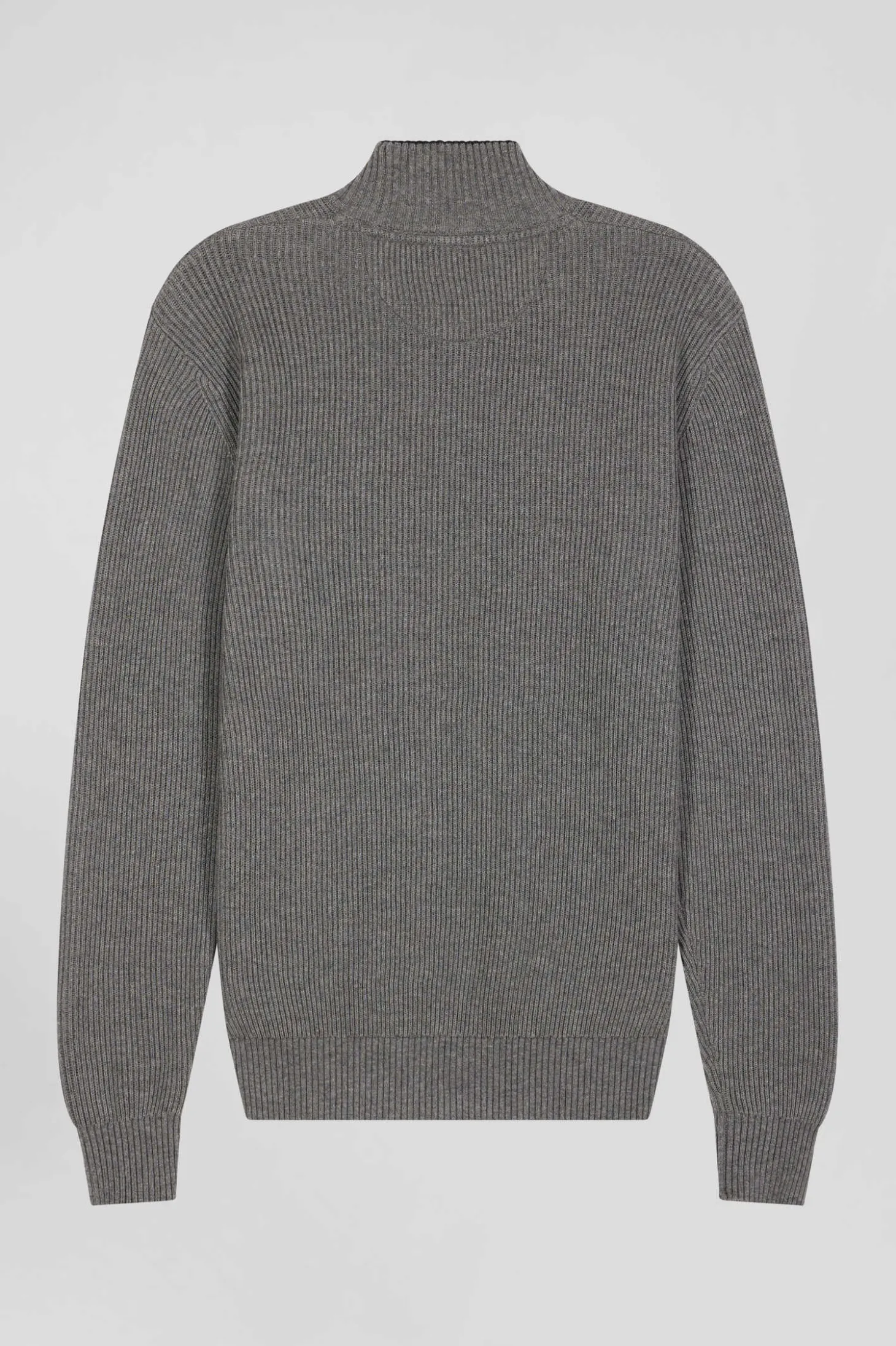 Pull col cheminée en laine et coton gris coupe Regular