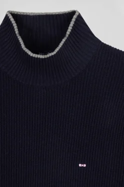 Pull col cheminée en laine et coton bleu marine coupe Regular
