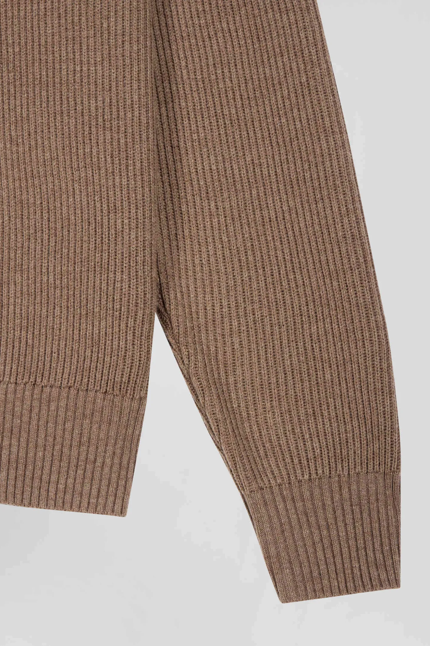 Pull col cheminée en laine et coton marron coupe Regular