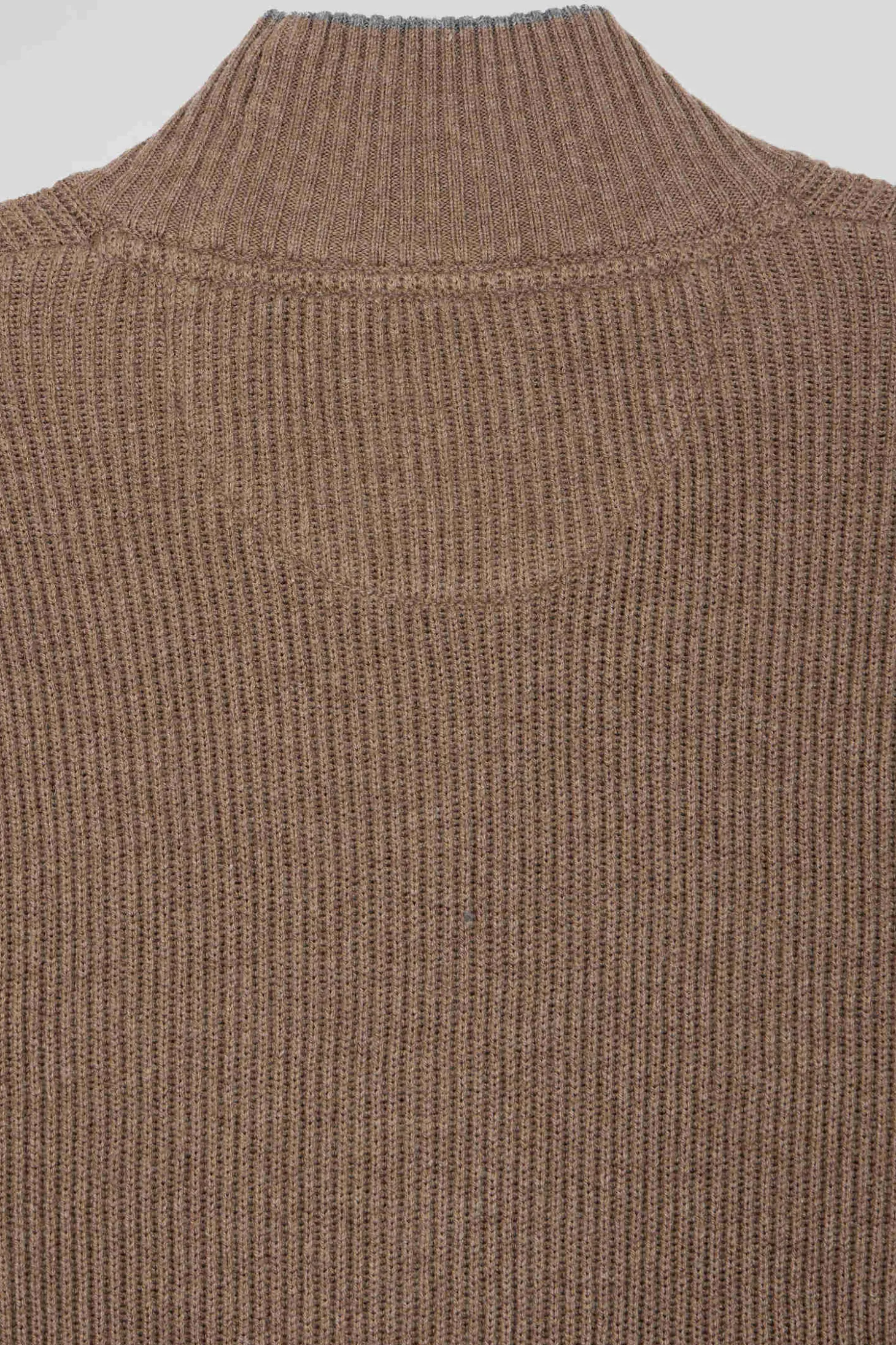 Pull col cheminée en laine et coton marron coupe Regular