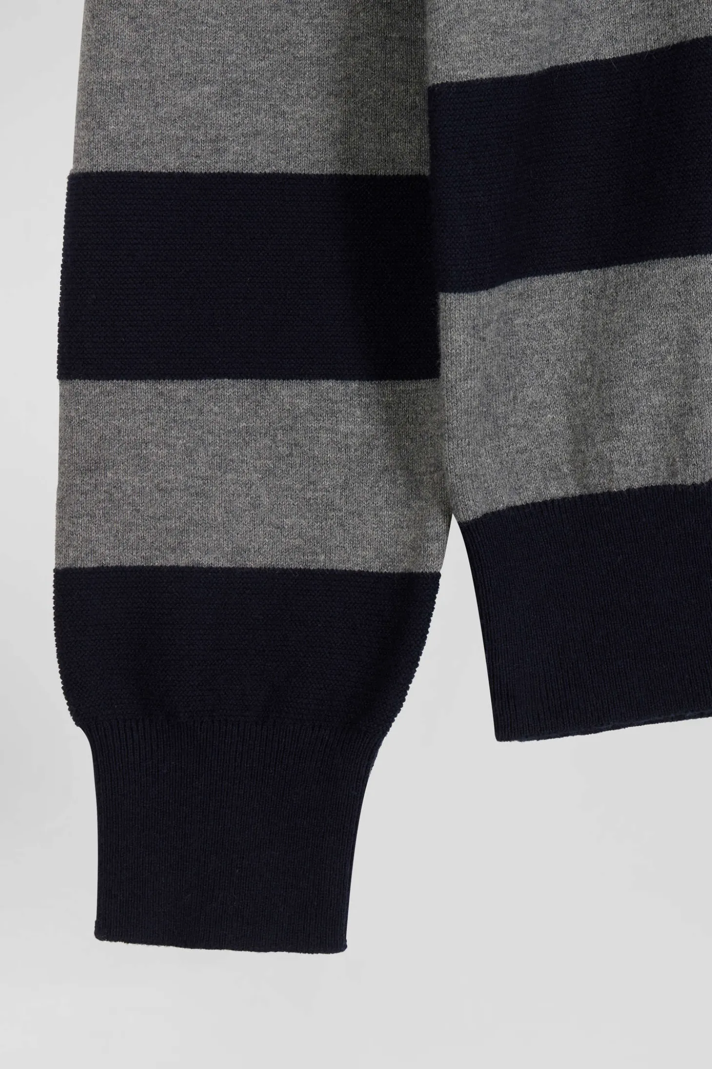 Pull col maillot cerclé en coton et cachemire bleu marine coupe Regular