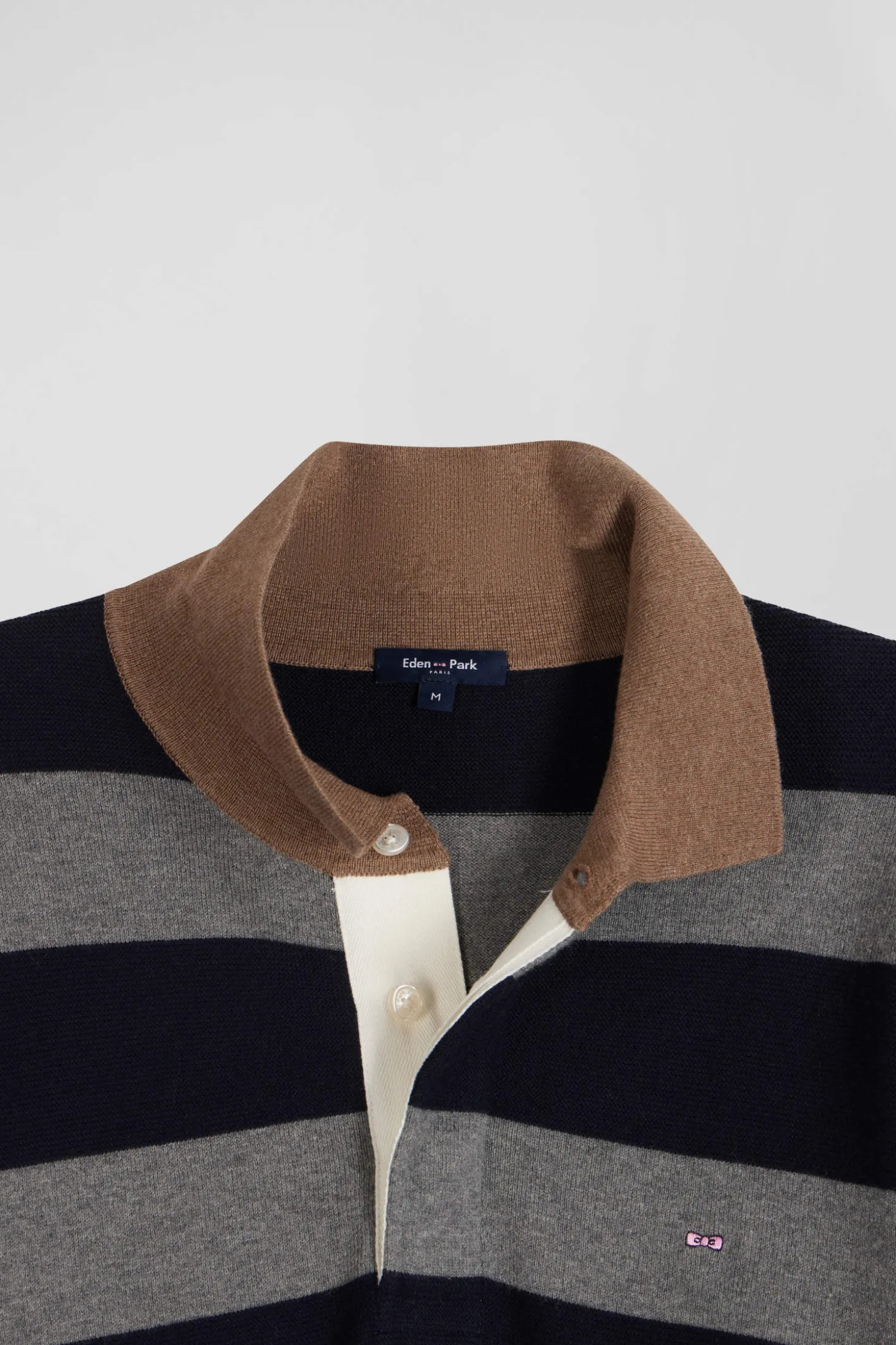 Pull col maillot cerclé en coton et cachemire bleu marine coupe Regular