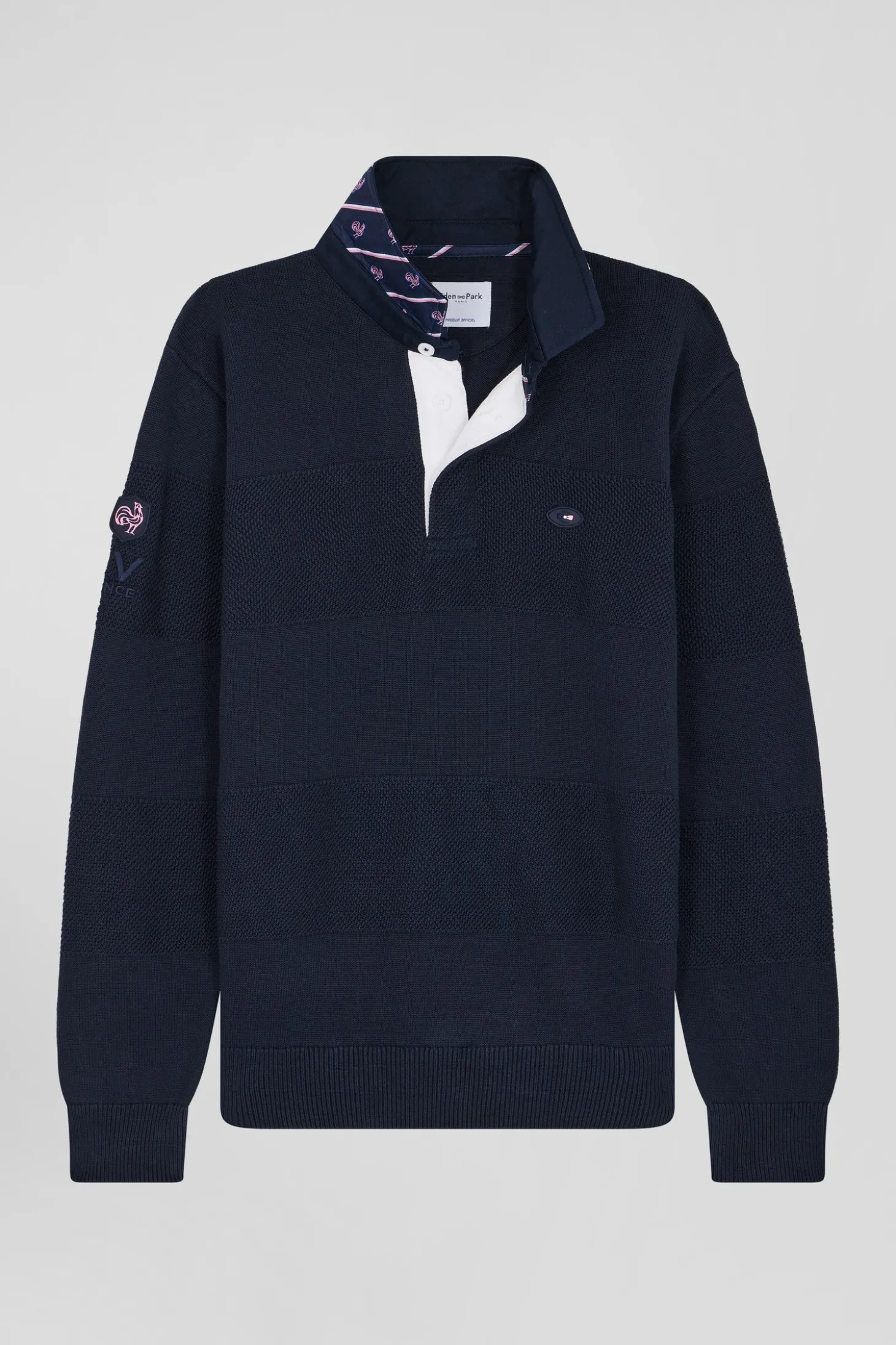 Pull col maillot en coton bleu marine XV de France coupe Regular