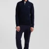 Pull col maillot en coton bleu marine coupe Regular broderie 10