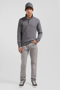 Pull col maillot en coton et cachemire gris coupe Regular