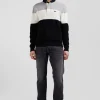 Pull col maillot en coton gris à jeux de maille coupe Regular