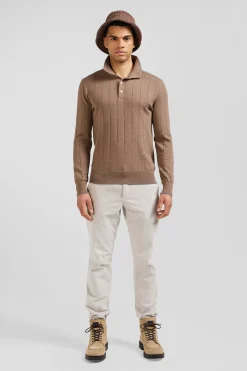 Pull col maillot en coton et cachemire marron coupe Regular