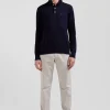 Pull col maillot en coton et cachemire bleu marine coupe Regular