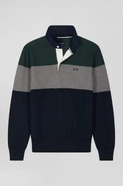 Pull col maillot en coton vert à jeux de maille coupe Regular