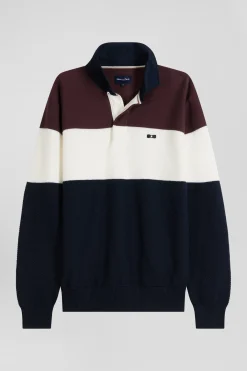 Pull col maillot en coton bordeaux à jeux de maille coupe Regular