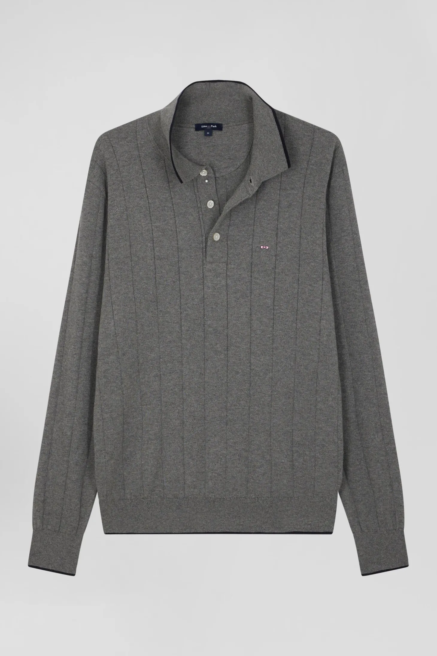 Pull col maillot en coton et cachemire gris coupe Regular