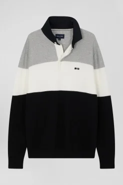 Pull col maillot en coton gris à jeux de maille coupe Regular