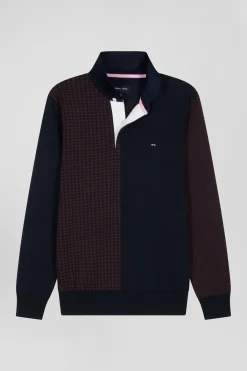 Pull col maillot en coton bordeaux coupe Regular jacquard pied-de-poule