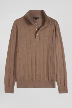 Pull col maillot en coton et cachemire marron coupe Regular