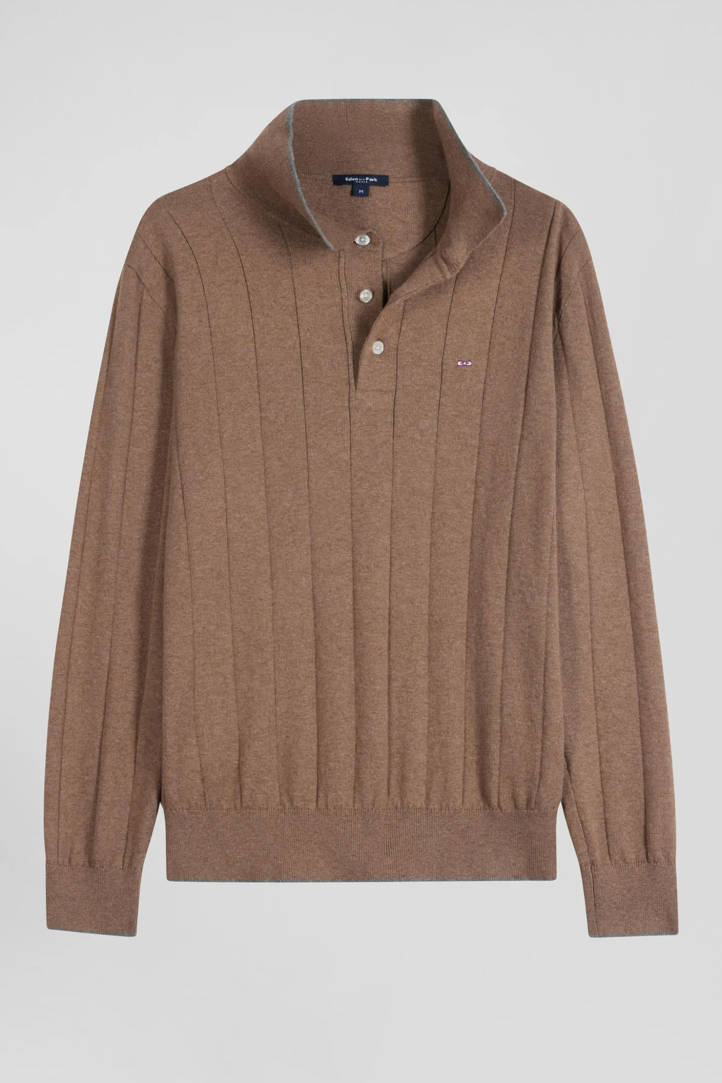 Pull col maillot en coton et cachemire marron coupe Regular