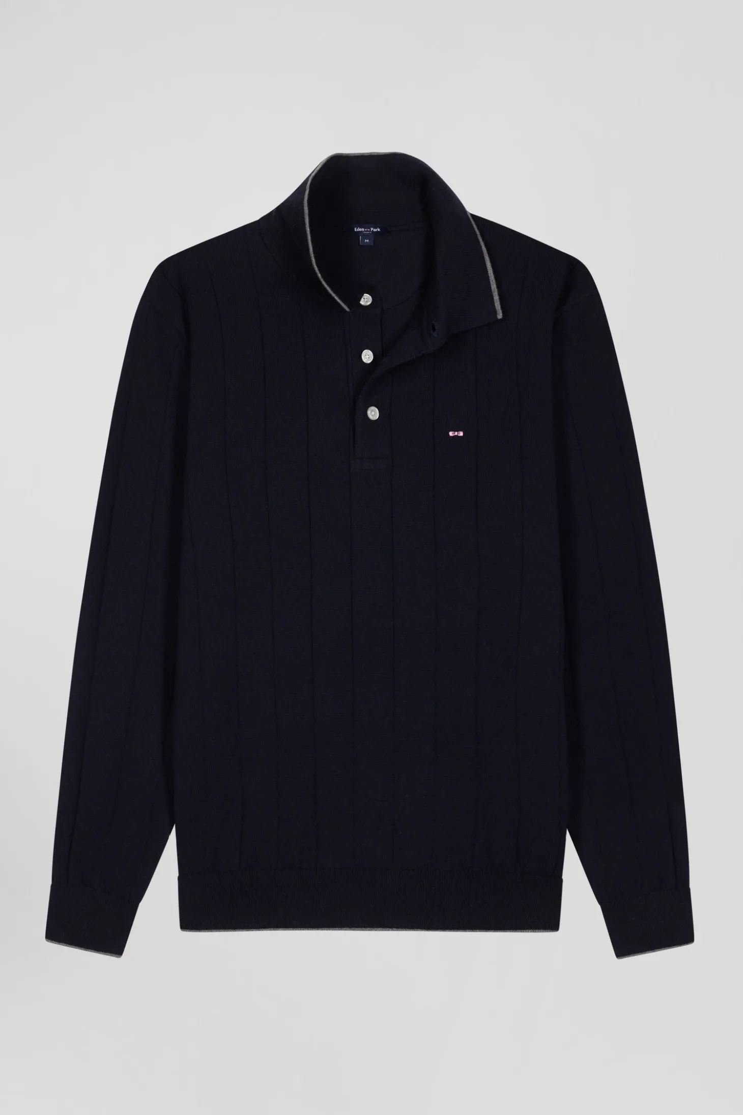 Pull col maillot en coton et cachemire bleu marine coupe Regular