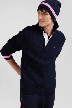 Pull col maillot en coton bleu marine coupe Regular